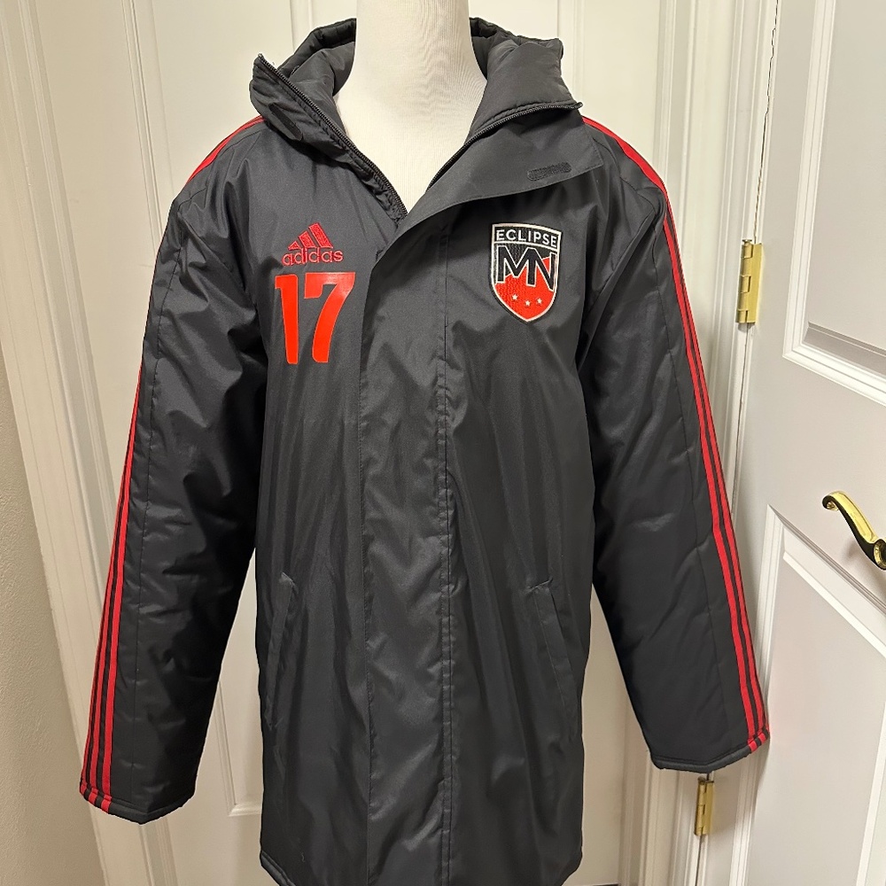 Adidas Long Stadium Sports Soccer Winter Coat Jacket Black Unisex X-Small